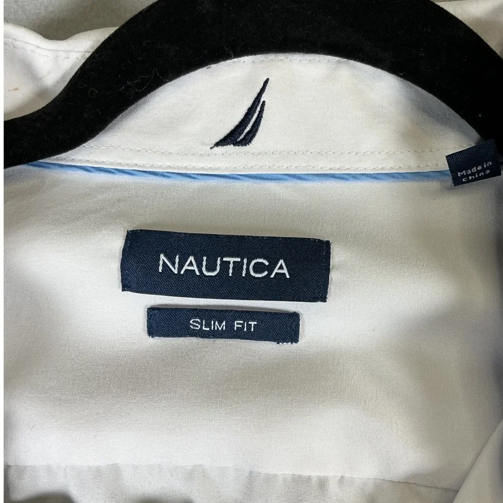 Nautica Mens Slim Fit Dress Shirt White Long Sleeve Stretch XL‎ 17-17.5 34/35